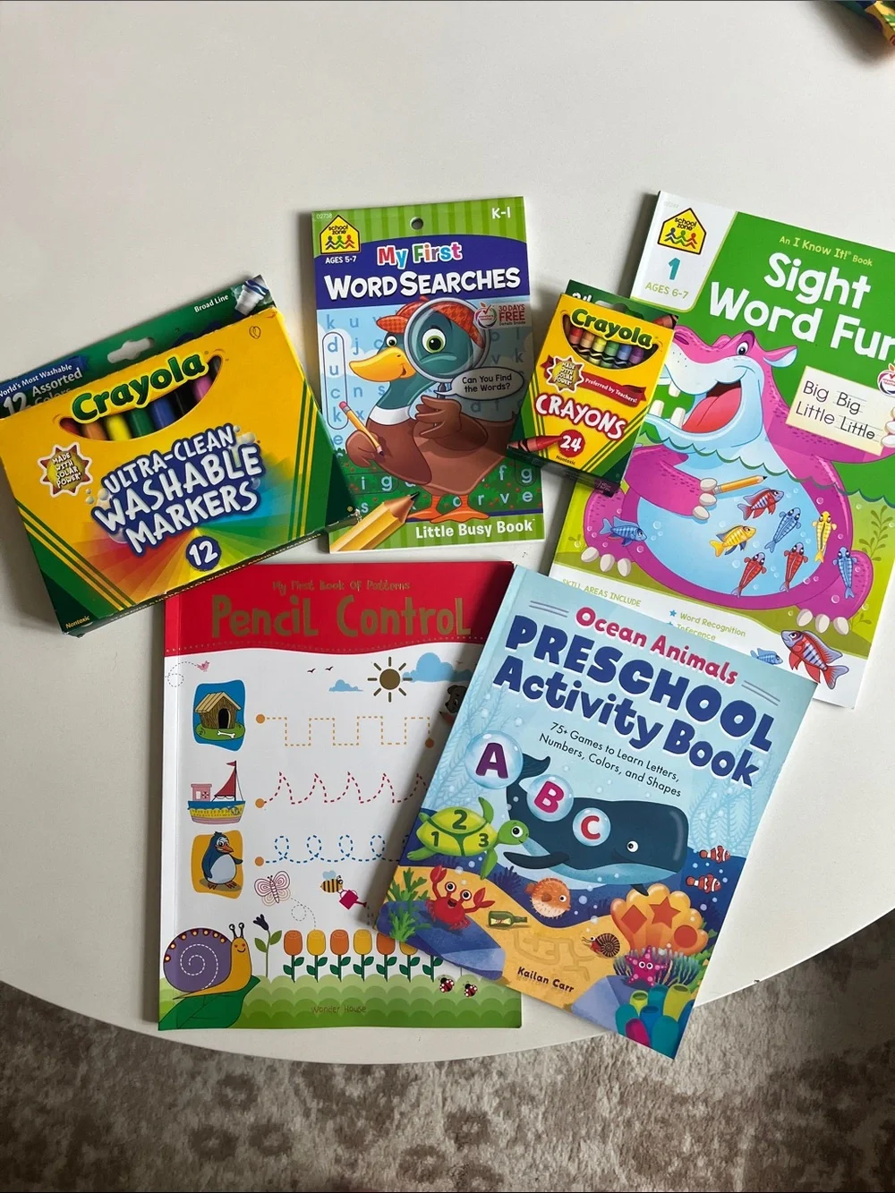 Preschool Activity Books, Skill Practice and Crayola Crayon and Marker Sets